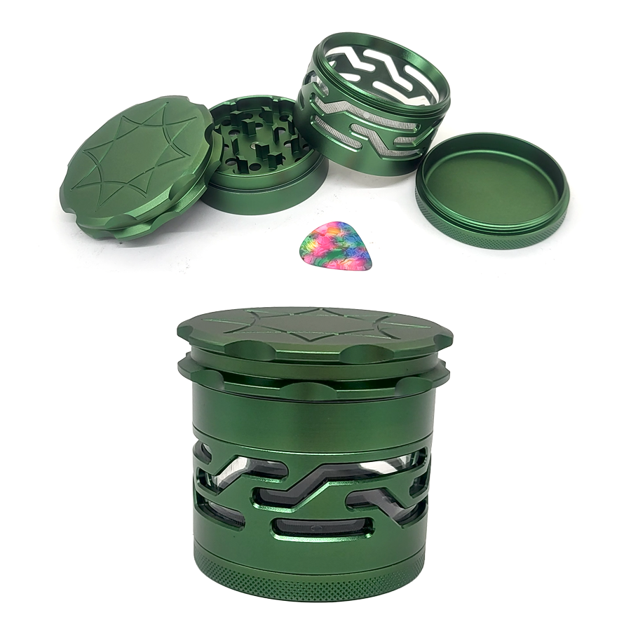 Crushers Matte Meatallic Cutout Style See Through 4 Part Grinder (GR717) | 63mm | Assorted Colors product image